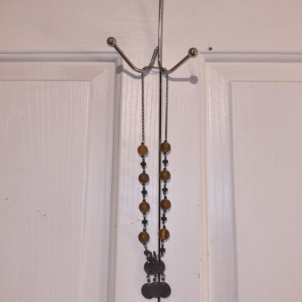 Ottoman Tughra Coins Necklace With Amber Colored Beads & Metal Accents Vintage